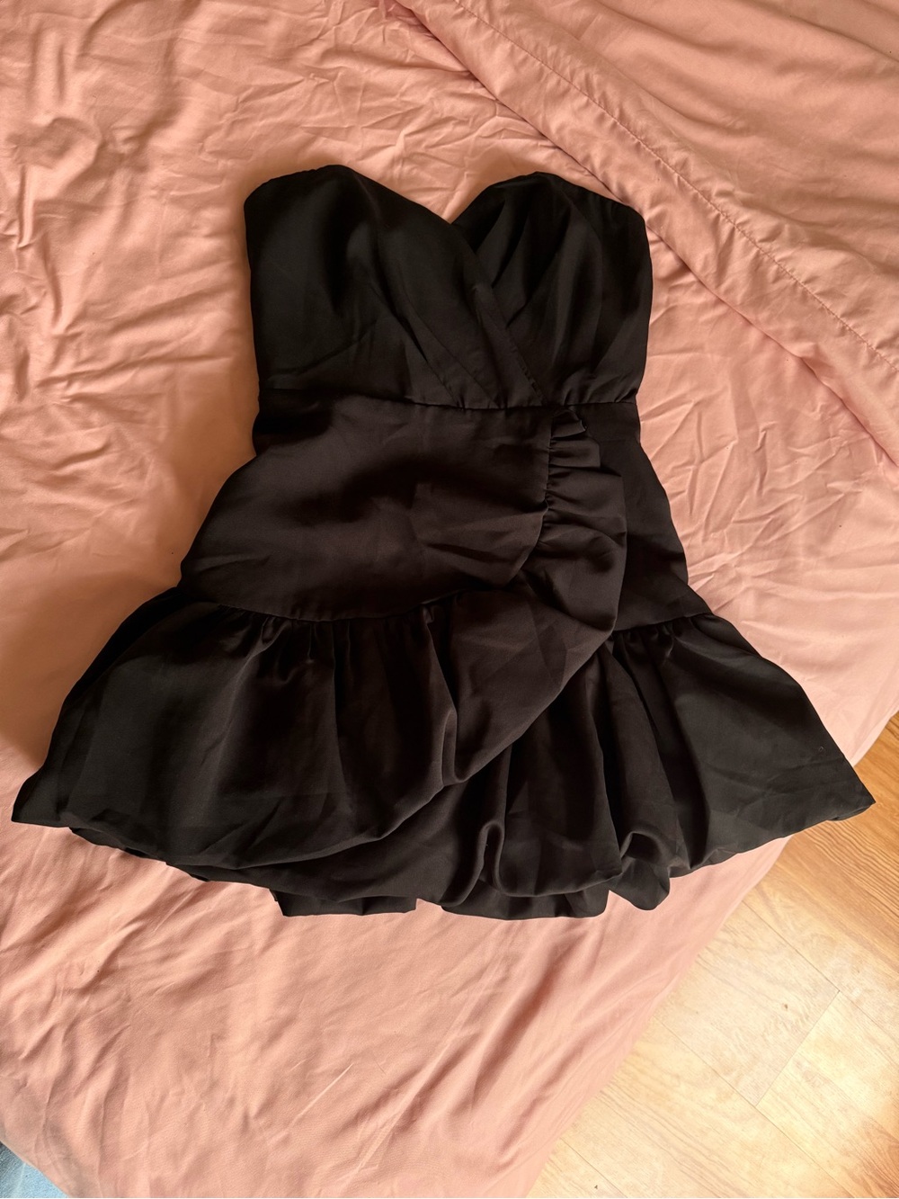 Strapless Black Ruffled Mini Dress